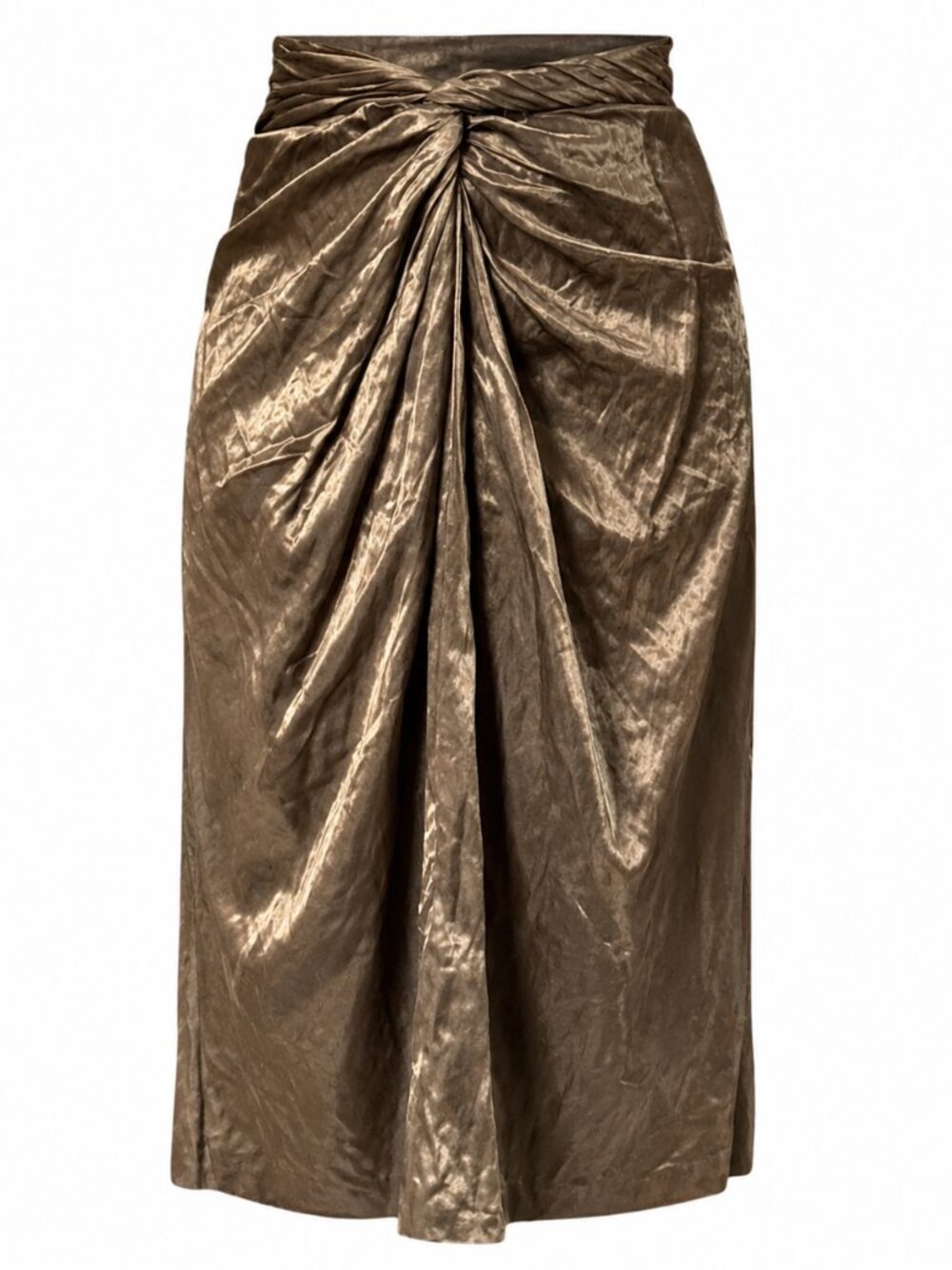 NWT‎ Vince Metallic Bronze Gold Twist Front Midi Skirt Size 10 Special Occasion
